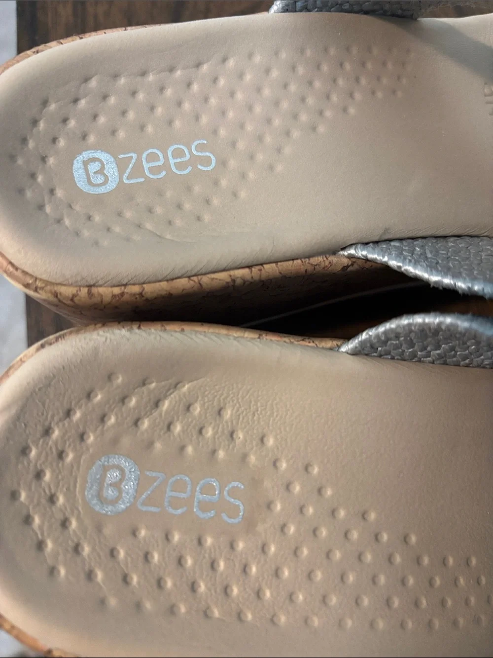 Bzees Silver Dual-Strap Slide Sandals